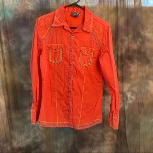 Cowgirl Up Orange button down w/ detailed stitches
